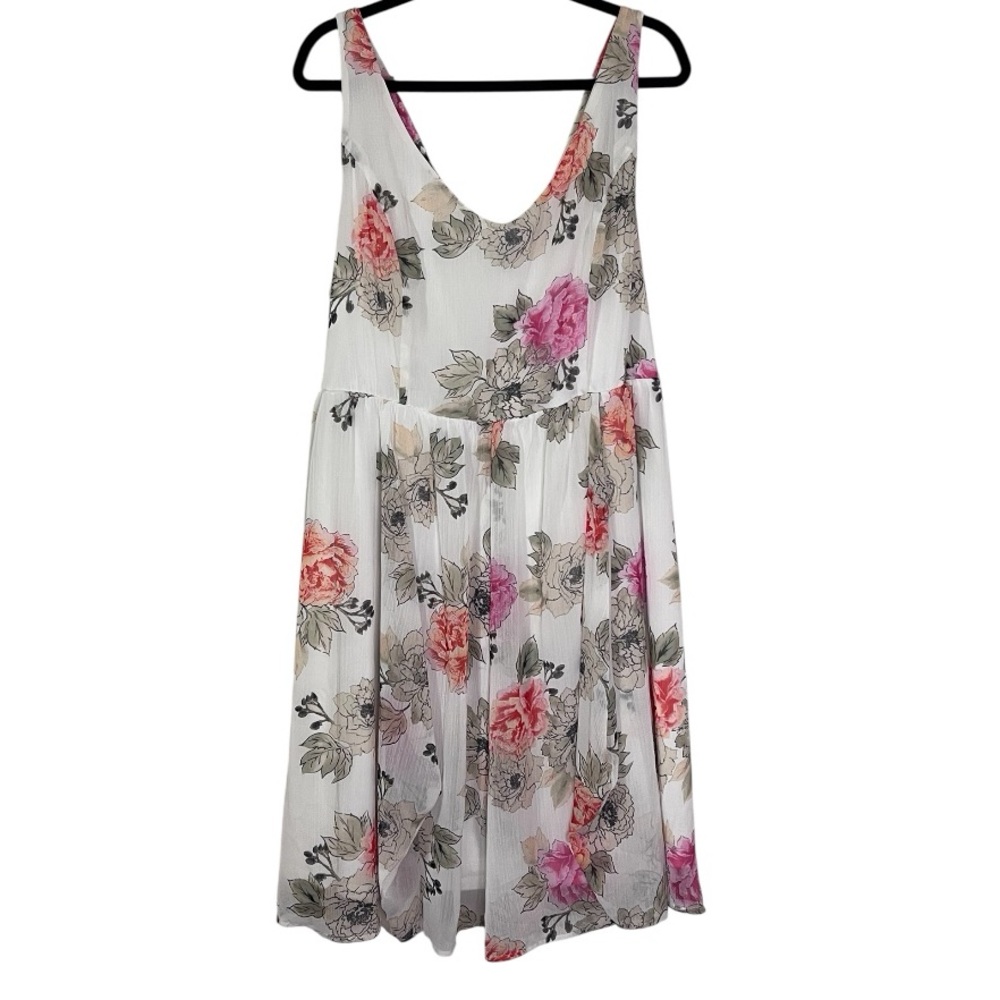 Torrid 3 Floral Ivory Chiffon Skater Dress Sleeveless Lined Plus Size 3X, 22-24